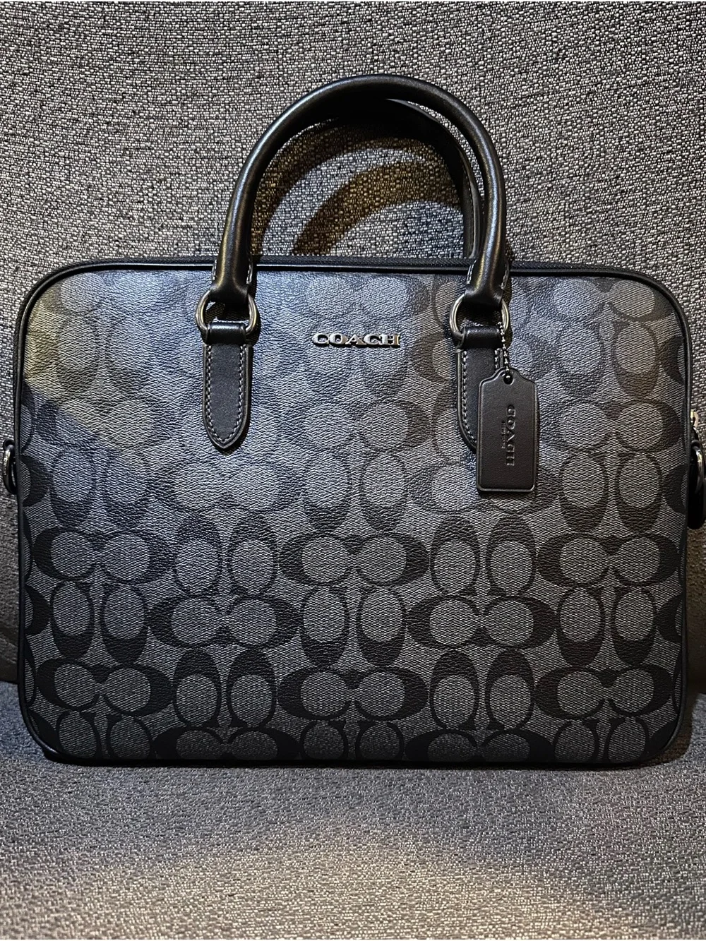 Coach Liam Slim Briefcase Laptop Bag Black/Charcoal Signature